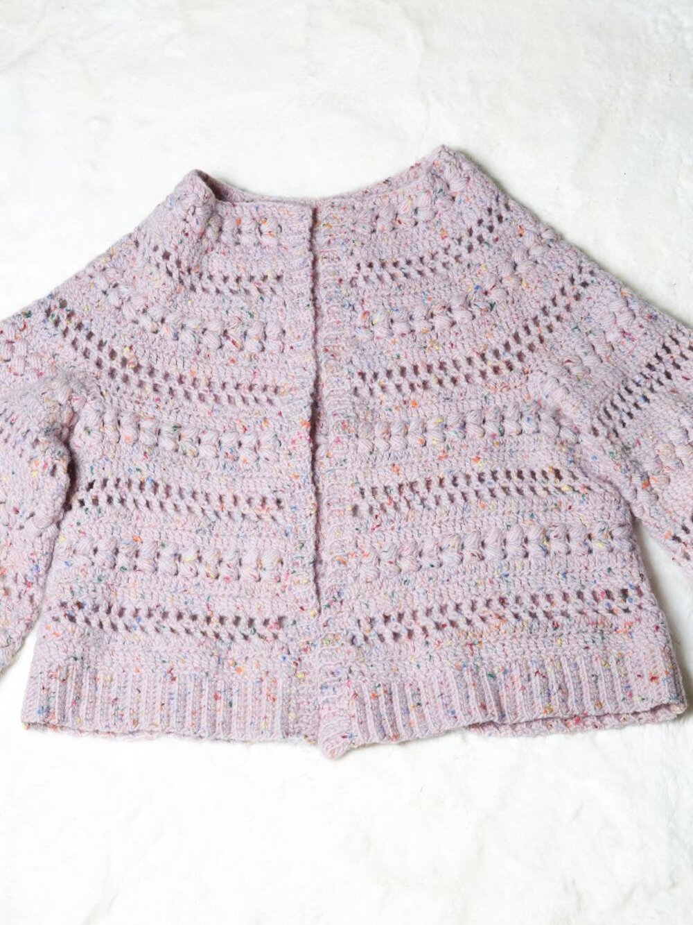 Handmade Dusty Pink Crochet Knit Cardigan with Balloon Sleeves - Picture 3 of 11